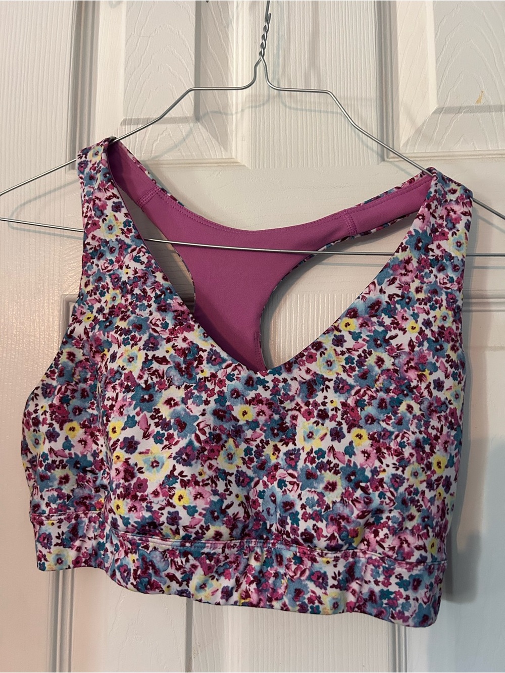 Floral Print Racerback Sports Bra - Pink, Teal, Yellow